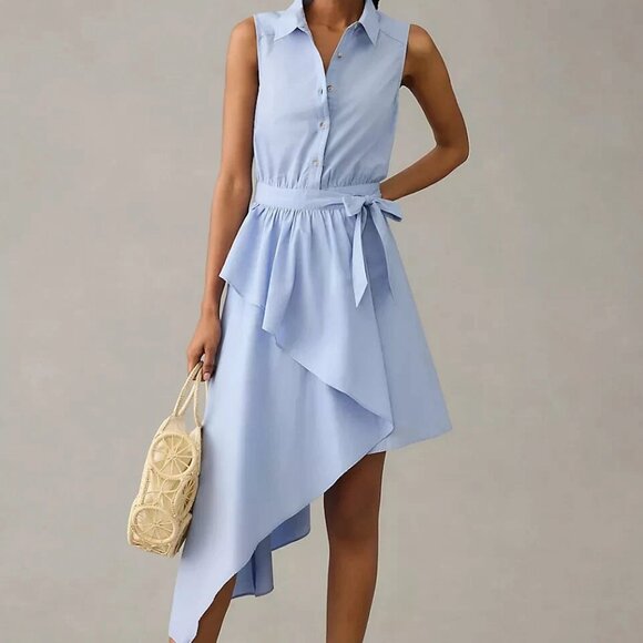 💙 Maeve by Anthropologie Asymmetrical Halter Midi Wrap Shirt Dress - Size 18W - Picture 11 of 12